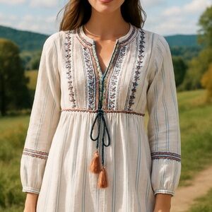 Knox Rose Boho Embroidered Peasant Tunic Dress – Size M